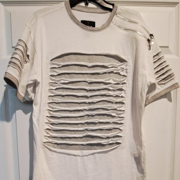 Men Distressed White and Gray Shirt Size Large - Picture 1 of 2